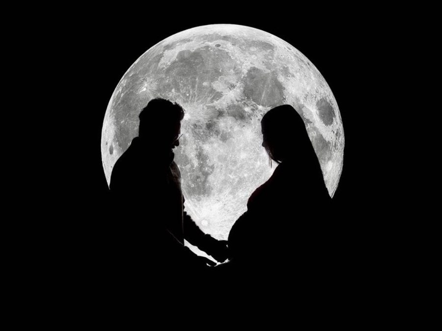 Mandorla — two figures enclosing the moon, 2022